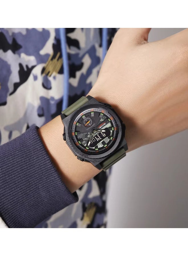 SKMEI 2355 Rugged Men’s Sports Watch – Dual Time, Water Resistant, Stopwatch, Backlight, Army Green - Image 3